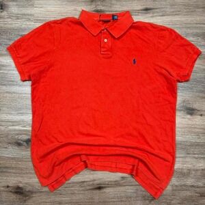bright orange polo ralph lauren polo shirt with navy blue pony